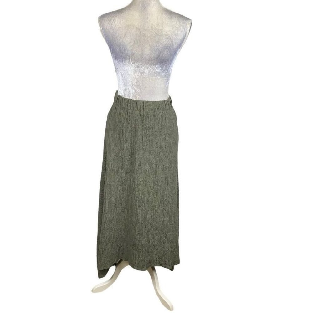 Habitat Army Green High-Low Skirt Crinkle‎ Textured Lagen Look Boho Festival S